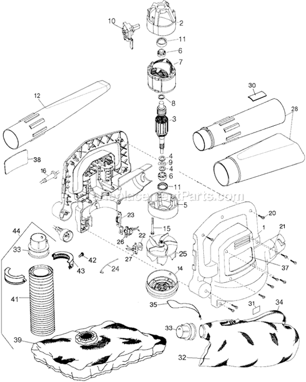 Page A Diagram and Parts List for BV3000 Type 4 Black and Decker Leaf Blower / Vacuum